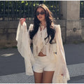 Ruffle Trim Sheer Long Sleeve Cropped Blouse Cuff Tie-Front Sheer Chiffon 2026 Summer Coquette Women Beach Casual Cover-Up Top