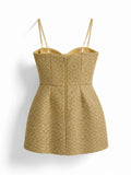 Tweed Mini Dress for Women Chain Spaghetti Strap Sweetheart Neck Pleated A Line Short Dress for Cocktail Party Homecoming