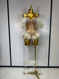 Sparkly Rhinestones Fringe Flower Bodycon Bodysuits DJ Nightclub Performance Stage Outfit Luxury Birthday Photo Shoot Clothing