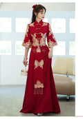 Summer Plus Size Red Toast Dress Bride Cheongsam Dress Chinese Style Wedding Engagement Toast Qipao Dress for Women