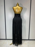 Women Sexy Sleeveless Halter Tassel Bodycon Bandage Dress Purple Black Elegant Evening Party Nightclub Birthday Prom Dress
