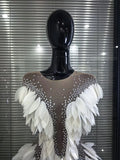 White Golden Women Sexy Mesh See Through Rhinestones Bodycon Mini Dress 3D Leaves Celebrate Nightclub Performance Costumes