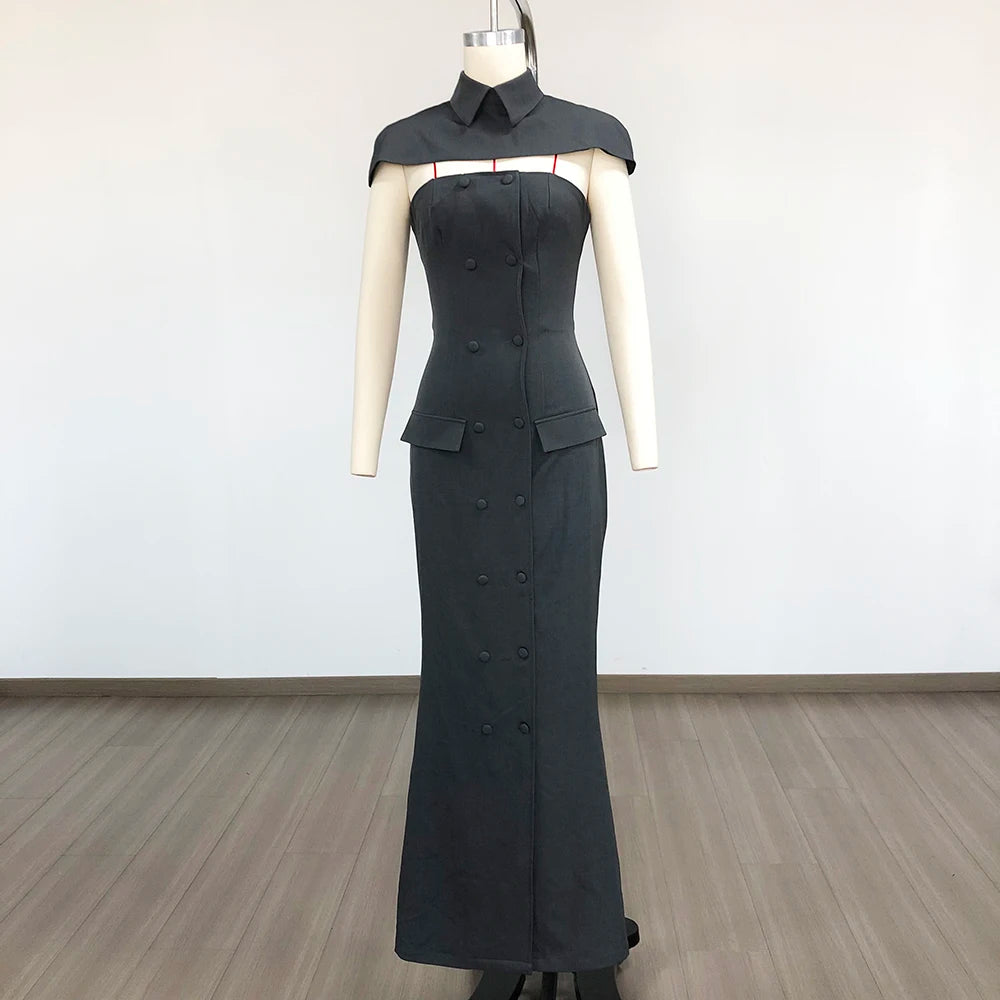 Women'S Shawl+Strapless Culottes Two-Piece Dress Sexy Backless Sleeveless Double Breasted Slim Fashion Outfit