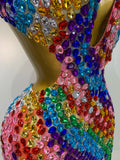 Women Sexy Backless Hollow Out Shiny Diamond Evening Prom Gown Luxury Birthday Festival Celebrate Nightclub Stage Outfit