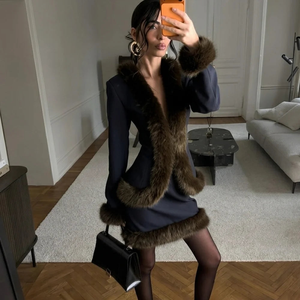Autumn Skirt 2-Piece Set Women Elegant Fleece Shawl Fashion Patchwork Maxi Skirts Sets Luxury Vintage Female Dress Set