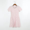 Knitted Two Piece Set for Women O Neck Spliced Beading Short Sleeve High Waist Mini Dress with Sling Solid Outfit Female New