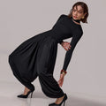 Sexy Hot Girl Solid Color Jumpsuits for Women Round Neck Long Sleeve Backless Side Split Streetwear Jumpsuit Female