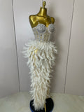 Women Sexy Elegant Evening Party Luxury Birthday Photo Shoot Performance Costume Sparkly Rhinestone Feather Mesh Long Dress