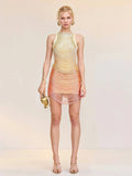 Ladies Gradient Tassel Off-Shoulder Bodycon Design Celebrity Club Party Sleeveless Sexy Mini Bandage Dress 2026