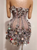 Sparkly Gold Rhinestone Sequins Sexy Strapless Mesh See Through Mini Dress Women Eveing Birthday Party Nightclub Stage Costume