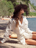 Lace Up Shirt Dress Women's Summer New Vacation Lazy Solid Lapel Bodycon Irregular Shirt Dress Female Travel Beach Dress