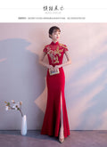 Red Traditional Chinese Style Bride Wedding Dresses Embroidery Cheongsam Gown Robe Party Evening Dress Marry Vestido