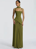 Elegant Ribbon Corset Long Dress For Women Slip Slit Maxi Dresses Evening Bridesmaid Wedding Guest Olive Green Black Cocktail