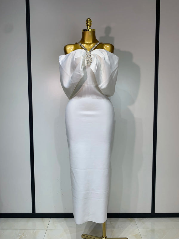 Luxury Rhinestone Chain Off Shoulder Vintage Butterfly Chic Bodycon Dress High Street Elegant Evening Party Birtyday Clothing