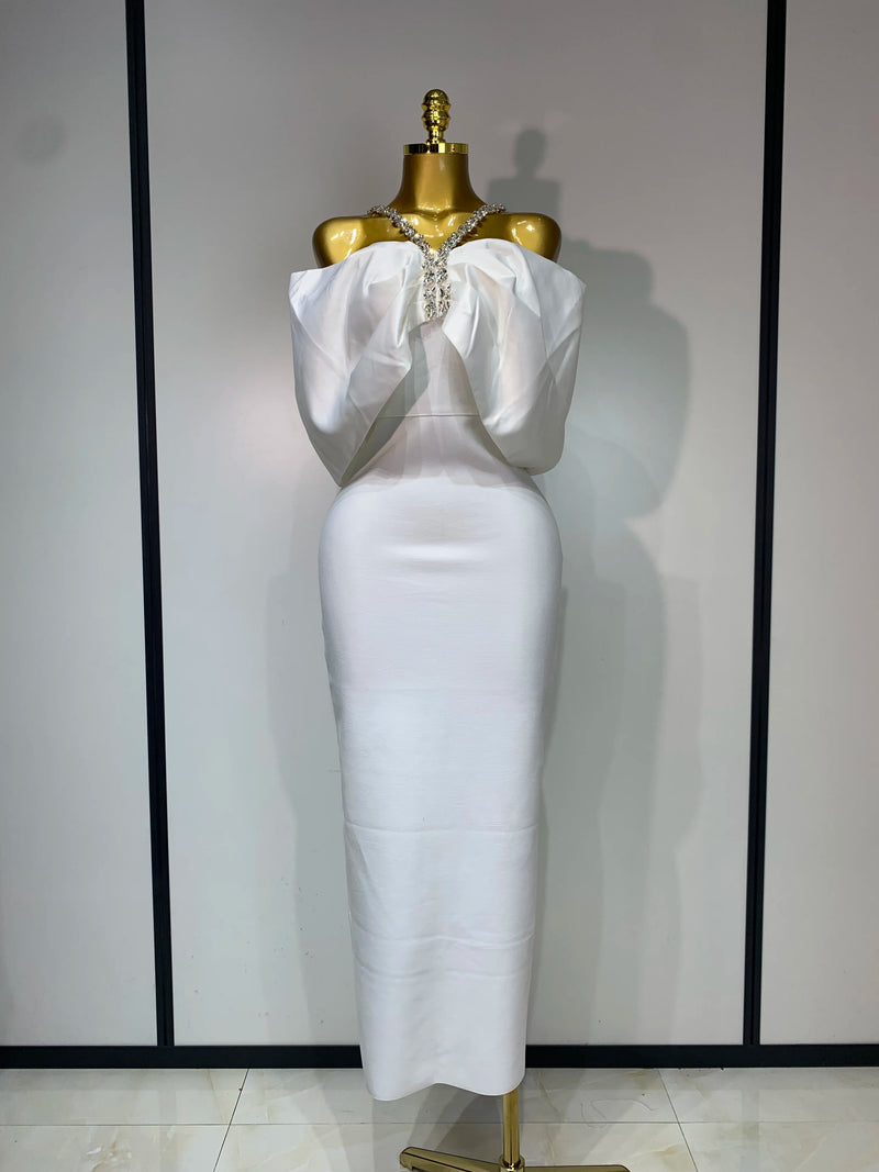 Luxury Rhinestone Chain Off Shoulder Vintage Butterfly Chic Bodycon Dress High Street Elegant Evening Party Birtyday Clothing