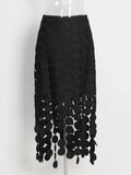 Solid Minimalist Casual Skirt For Women High Waist Patchwork Zipper Irregular Hollow Out Skirts Female Fashion New