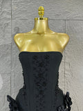 Strapless Corset Bandage Mini DressWomen Hand Beaded 3D Floral Bodycon ShortCocktail Party Wedding Guest Evening Dress