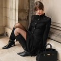 Autumn Retro Two Piece Set for Women Stand Collar Slim Long Sleeve Versatile Top Short Skirt Commuter Suits Female