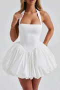Elegant Red Backless Corset Halter Mini Dress Women Puff Hem Short Dresses Summer Evening Party Birthday Wedding Guest Cocktail