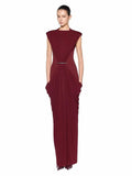 Elegant Vintage Spliced Ribbon Dresses for Women O Neck Sleeveless bodycon Folds Evening Luxurious Maxi Dress Female