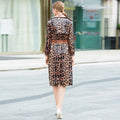 High Quality Winter New Snake Print Coat Women Sexy Belt Slim Patent Leather Washed Coats Female Elegant Fashion Party Clothing