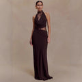 Elegant Red Brown Lace Patchwork Long Dress Women's Turtleneck Draped Collar Dresses Evening Party Wedding Guest Summer White