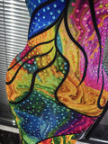 Colorful Rhinestones Print Women Sexy Off the Shoulder Mesh See Through Bodycon Long Dress Nightclub Party Performance Costumes