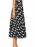 Beach Party Two Piece Set for Women Halter Neck Sleeveless Vest High Waist Polka Dot A Line Midi Skirt Suit Female