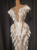 Elegant White Feather-Embellished Mermaid Gown Luxury Performance Costume Red Carpet Gala Singer Stage Formal Event Attire