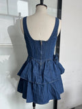 3D Flower Double-layer Denim Slip Short Dress Women Fashion Sleeveless High Waist Mini Dresses Chic Lady Party Robe