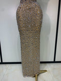 Sparkly Rhinestone Sleeveless Stretch Long Dress Women Sexy Mesh Celebrate Evening Prom Luxury Birthday Dress Evening Party Wear