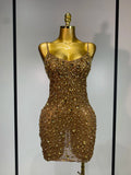 Women Sexy Sleeveless Rhinestone Mini Bodycon Dress Evening Party Luxury Birthday Bar Nightclub Stage Performance Clothing