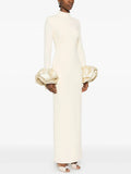 High Quality Women Petal Sleeves Slim Maxi Dress Black Rhinestone Long Sleeves Vestido Elegant Evening Club Party Outfit