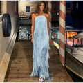 Ladies Strapless Fringe Maxi Gown Tiered Asymmetrical Sleeveless Slim Robe Summer Beach Club Cocktail 2026 New Chic Hot Vestidos