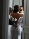 Custom Off Shoulder Long Sleeve Lace Mermaid Wedding Dress Delicate Sweep Train Bridal Gown Formal Wedding Evening Outfit