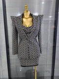 High Quality Women Long Sleeve Single Button Coat Strapless Bodycon Mini Bandage Dress Red Carpet Celebrate Evening Outfit