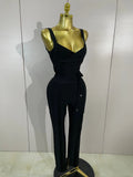 High Quality Sexy Black Halter Sleeveless Bodycom Bandage Jumpsuit Fashion Woman Evening Party Nightclub Performance Costumes