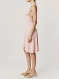 Vacation Pink Backless Mini Dress Female Plunge Neck Sleeveless Slimming Asymmetrical Hem for Urban Street Style