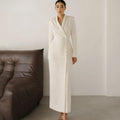 Minimalist Office Dress for Women Notched Colalr Long Sleeve High Waist Slimming Split Design Solid Dresses Female