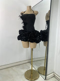 Black Bandage Floral Hather Top Short Skirt Set Women Sexy Backless Knitted Two Pieces Bandage Outfit Nightclub Wear