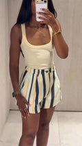 Boho Colorful Stripe Midi Skirt Set Turn Down Collar Single Breasted Long Sleeve Shirt Fitted Waist Flowy Women Skirts Outfits