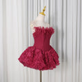 Sexy 3D Floral Mini Dress for Women Sweetheart Neck Sleeveless Fish Bone Tunic Birthday Party Flirty Skirt Female Clothing