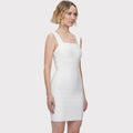 Summer Pure White Vintage Bandage Dress Mini Spaghetti Classic Slash Bustier Birthday Dress Office Lady Vestidos