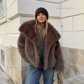 Autumn Winter New Gradient Big Fur Collar Jacket Cool Street Girls Fluffy Cozy Faux Fur Coat Thick Wram Outerwear