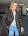 2026 Women Winter Plaid Trench Coat Single Breasted Waist Tie Loose Jacket Autumn High Street Daily Chic Hot Lux Outerwear 2026