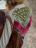 Women Bandana Print Blazer Jacket Triangle Scarf Tassel Fringe Back Loose Suit Coat 2026 Fashion Casual Office Lady Chic Jacket