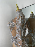 Sparkly Sequins  Gold Silver Mini Dress Women Sexy Split Nightclub Party Performance Dresses Birthday Celerbity Stage Outfit
