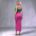 Fashion Strapless Green Feathers Bodycon Bandage Maxi Dress Off Shoulder Green Stripes  Evening Club Party Cocktail Birthday