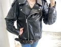 Women's Motorcycle Leather PU Imitation Leather Loose Jacket Black Jacket
