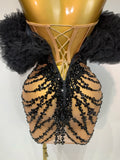 Women Sexy Strapless Backless Black Diamond Mini Dress Evening Party Birthday Costume Nightclub Singer Stage Performance Costume